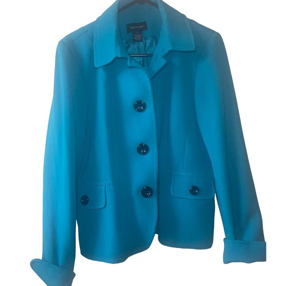 FOCUS 2000 TURQUOISE/TEAL BUSINESS CASUAL BLAZER JACKET SIZE 12